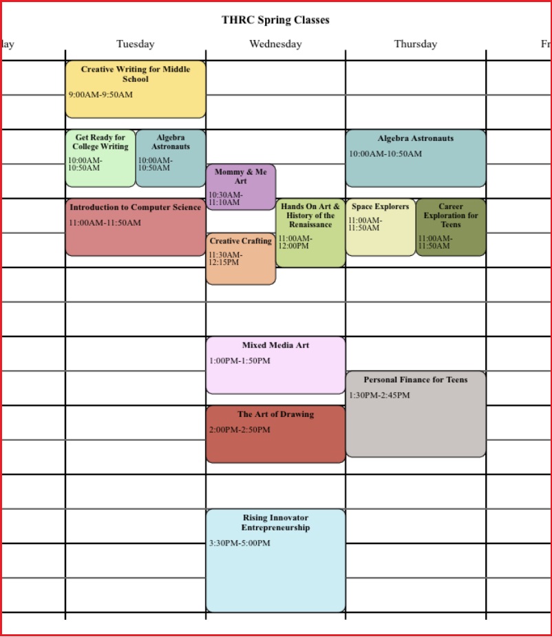 Planner view of Spring 22 Class Schedule in Garner, NC