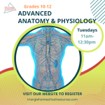 Advanced Anatomy and Physiology for homeschool high school students on Tuesdays at 11am