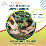 earth science class for grades 3 through 5 in Garner, NC held on Thursdays at 11am