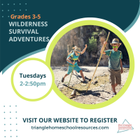 Wilderness Survival meets Language Arts in this homeschool class for 3rd through 5th graders on Tuesday afternoons in Garner, NC